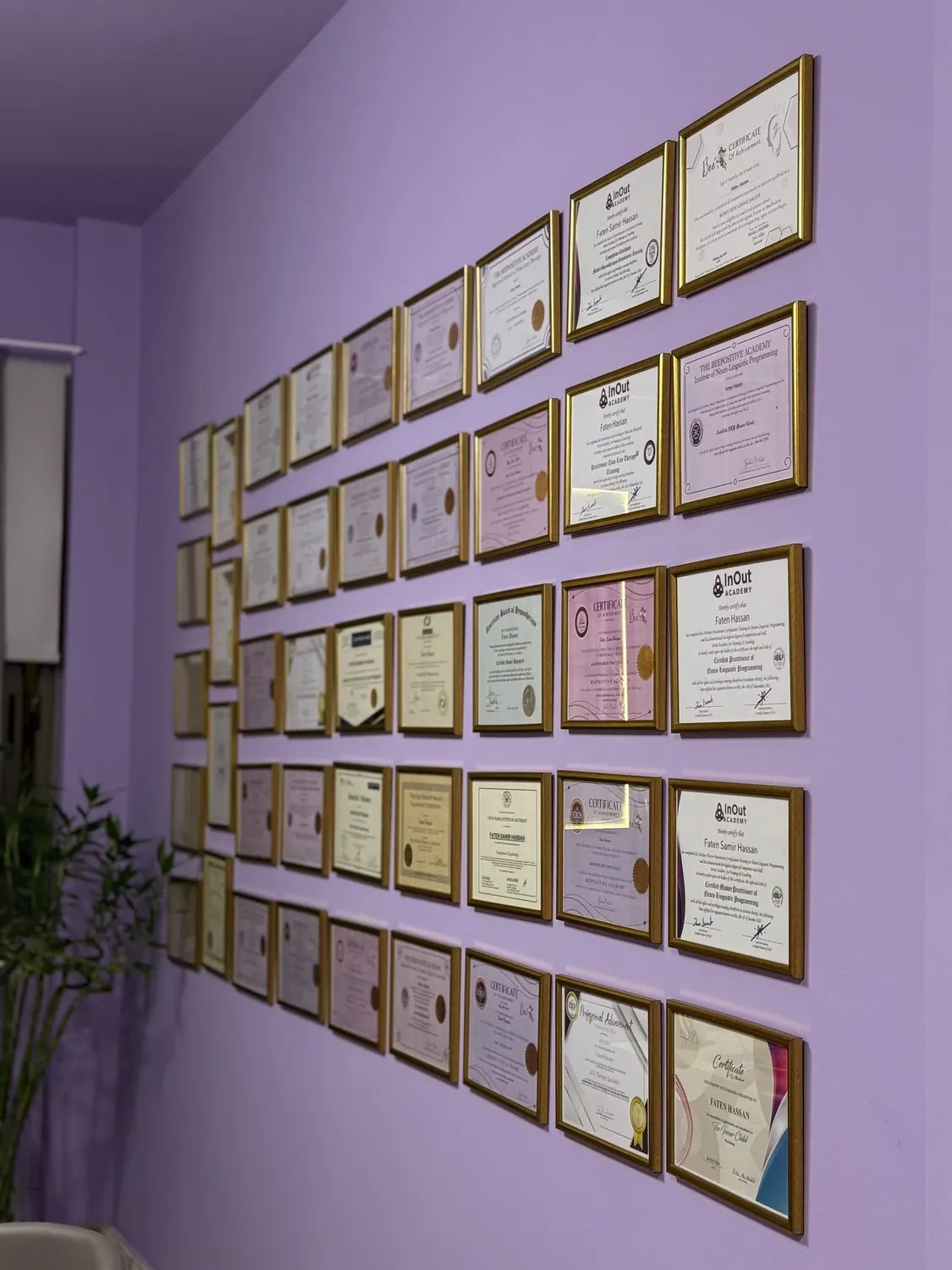 Certificate wall inside the clinic